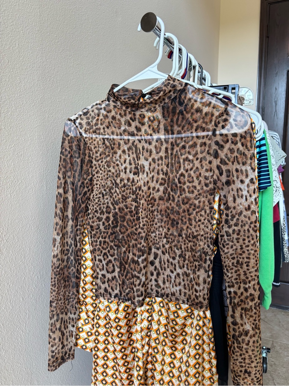Leopard Print Long Sleeve Mesh Top